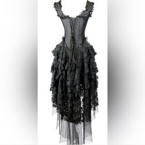 Burleska Ophelie Black Lace Gothic Midi Maxi Corset Dress Gown Size 32 Burlesque